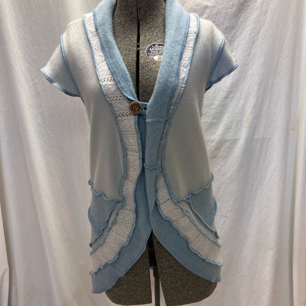 One-of-a-kind cosmic garden designs up cycled cardigan xl handmade stunning